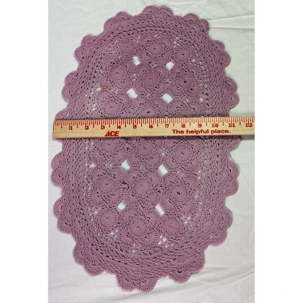 Vintage Handmade Pink Crochet Doily Oval Table Runner 18x12 Lace Decor